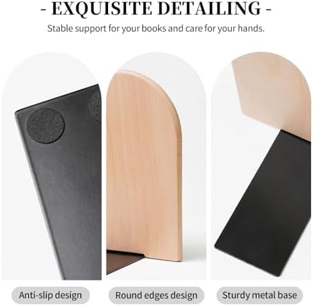 Heavy Duty Wooden Book Ends with Non-Skid Base