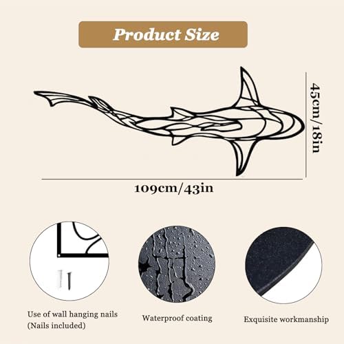 GDSPD 3D Metal Shark Wall Decor 2 Pcs Black