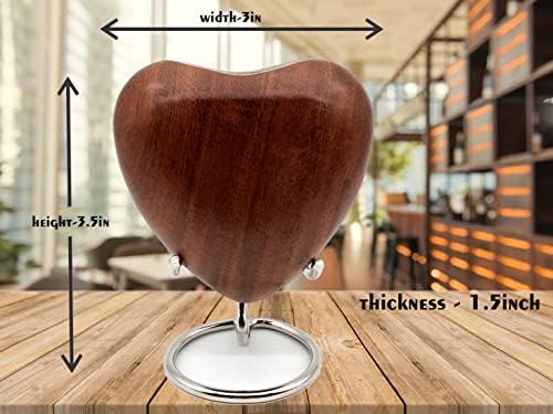 Wooden Heart Keepsake Urn for Dad - Mini Cremation Urn with Engraved Stand