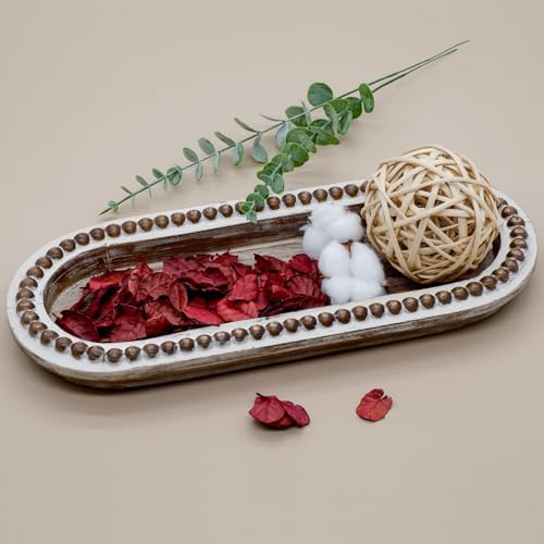 TOOLTENG Wood Beaded Serving Tray for Home Decor
