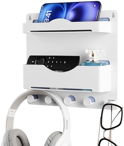 Jumeihui Bedside Wall Shelf with Glasses Hooks and Phone Slots