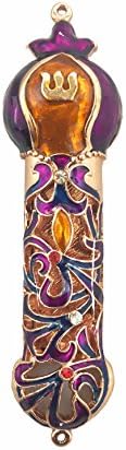Handmade Metal 5 Inch Decorative Mezuzah with Gemstone Accents