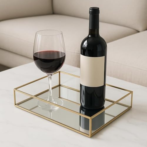 Feyarl Gold Glass Perfume Tray Vanity Decor