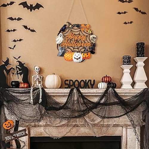 Sophena Halloween Decor Wooden Ghost Door Wreath