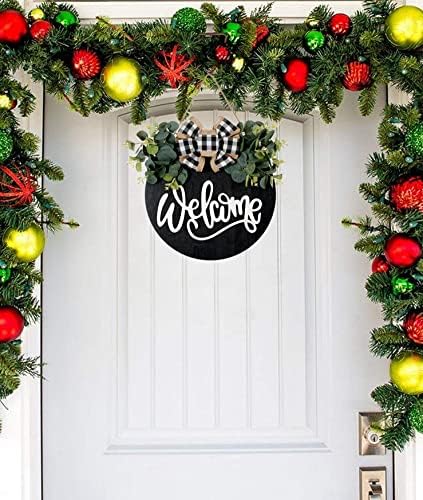 YiLOUR Welcome Sign Front Door Wreath Wall Decor Black