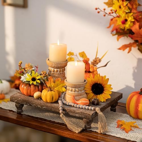 Hanobe Wooden Riser Decorative Tray with Farmhouse Style