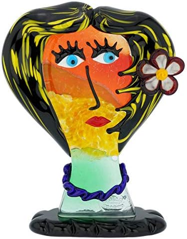 Glass Of Venice Picasso Head of A Woman with Flower Sculpture