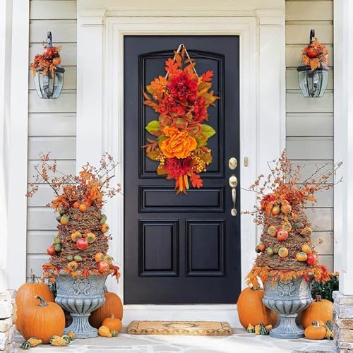 Artificial Peony Fall Decor Swag with Maple Leaves