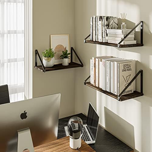 BAMEOS Floating Shelf Rustic Wood Wall Shelf Small Bookshelf