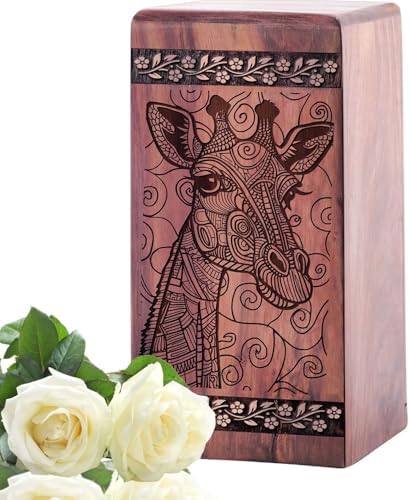 5 Inch Wooden Giraffe Urn for Human Ashes Keepsake