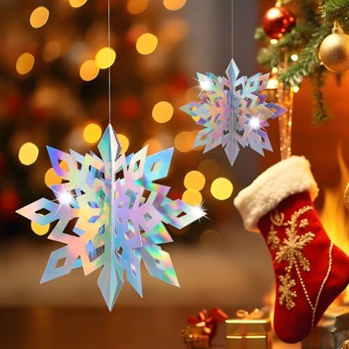 Geegoods 18PCS 3D Holographic Snowflake Garland