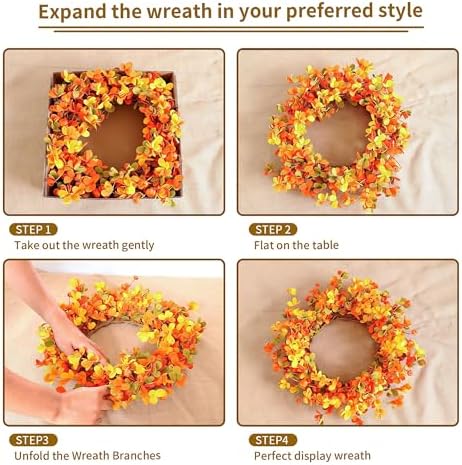VioletEverGarden 20 Inch Fall Wreath with Welcome Sign and Pumpkins