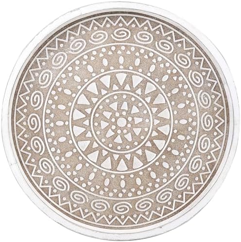 Boho Round Wooden Decorative Tray with Beaded Detail