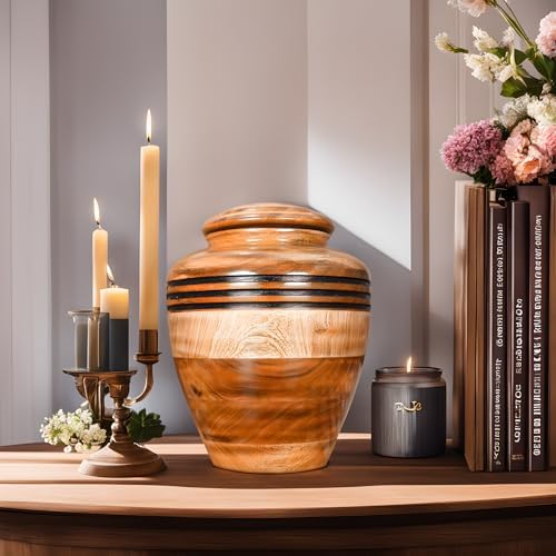 Handcrafted Wooden Cremation Urn with Black Accent Rings