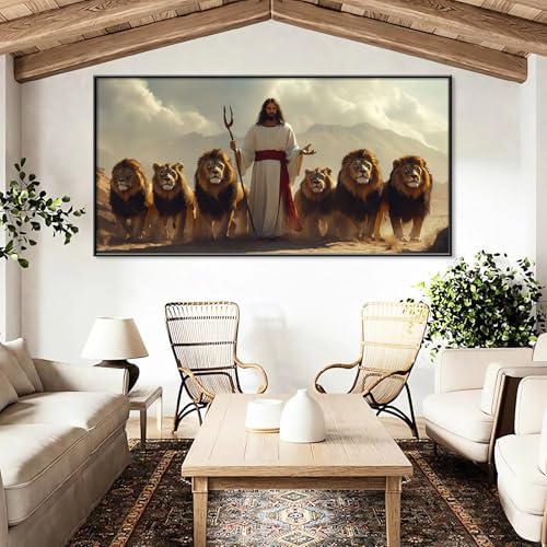 Jesus The Lion of Judah Canvas Wall Art with Gold Frame