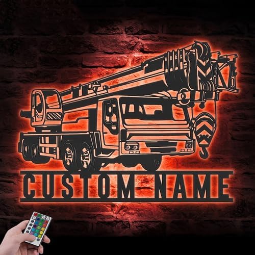 Custom Mobile Crane Truck Driver Metal Wall Art LED Light Personalized Sign