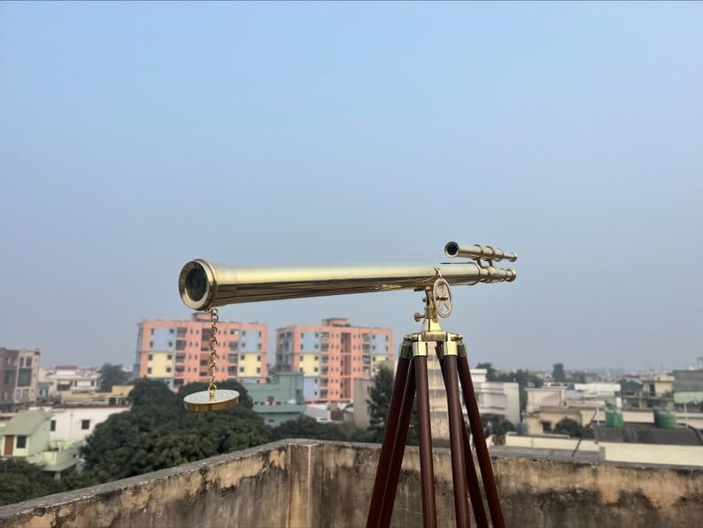 Handmade Nautical Double Barrel Telescope with Tripod