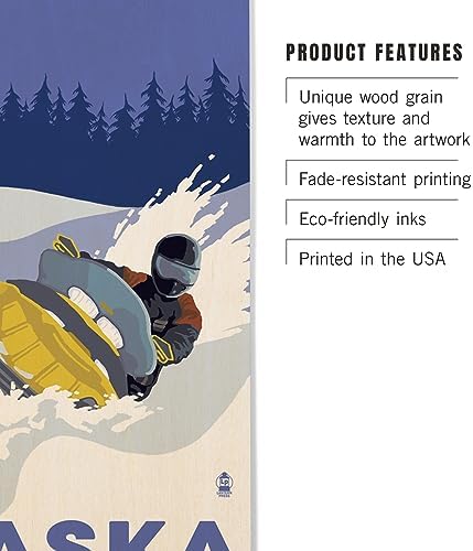 Lantern Press 12x18 Inch Premium Wood Sign Snowmobile Scene Alaska