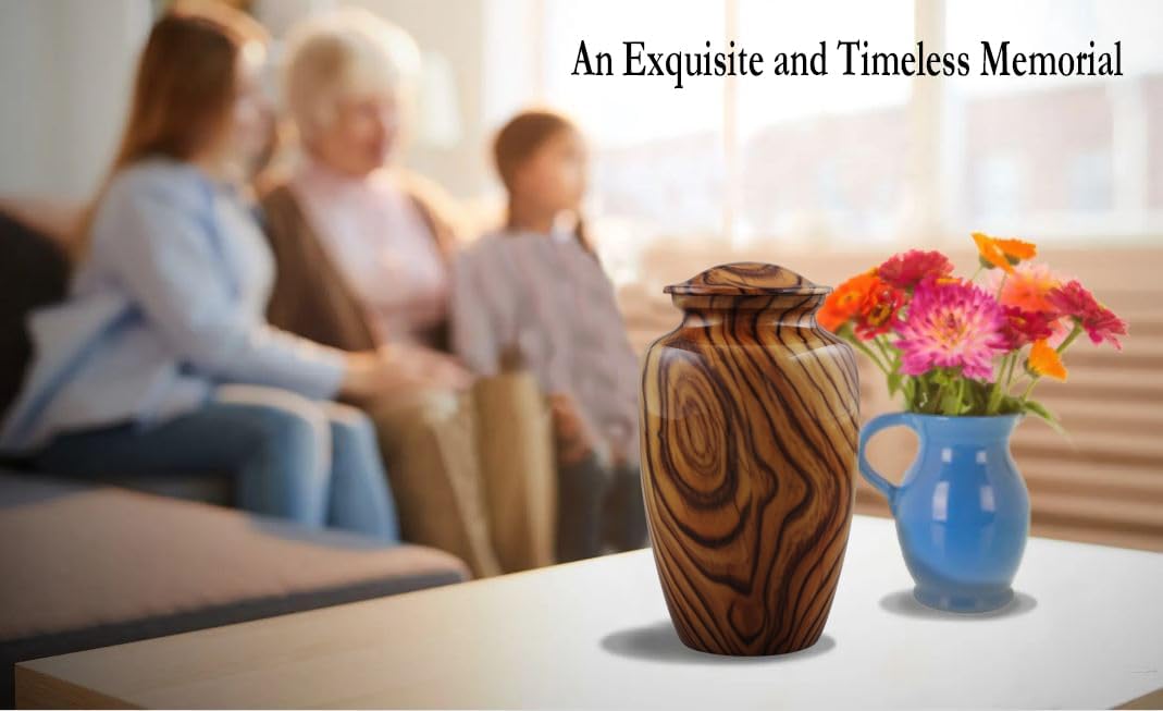 Walnut Grain Print Metal Urn with Velvet Bag