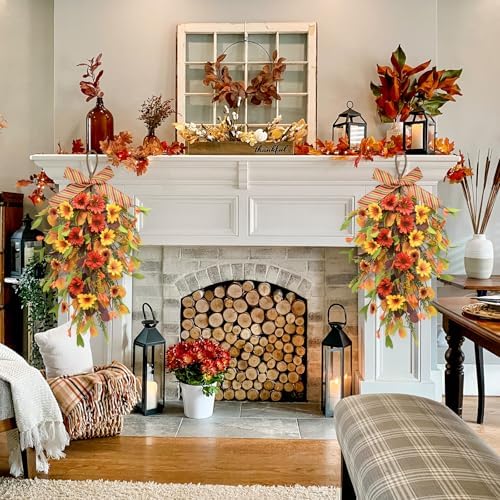 Fall Sunflower Swag Decorations 2Pcs Artificial Home Decor