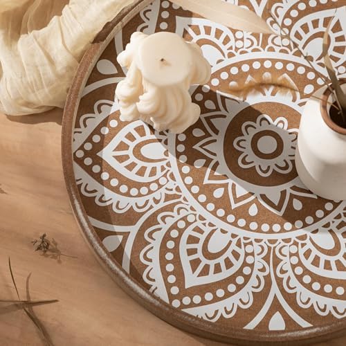 13 Inch Round Decorative Tray with Wooden Beads Garland