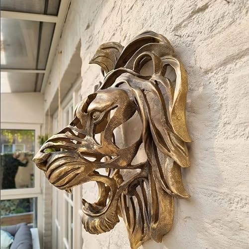 Large Gold Resin Lion Head Wall Sculpture