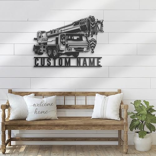 Custom Mobile Crane Truck Driver Metal Wall Art LED Light Personalized Sign