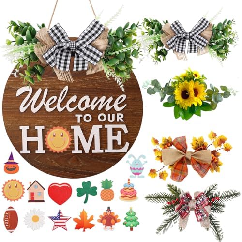 Seasonal Welcome Sign with 4 Wreaths and 14 Icons