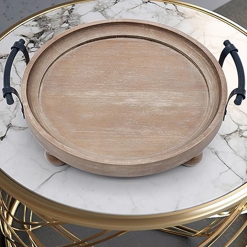 TOOLTENG Round Wooden Serving Tray with Handles