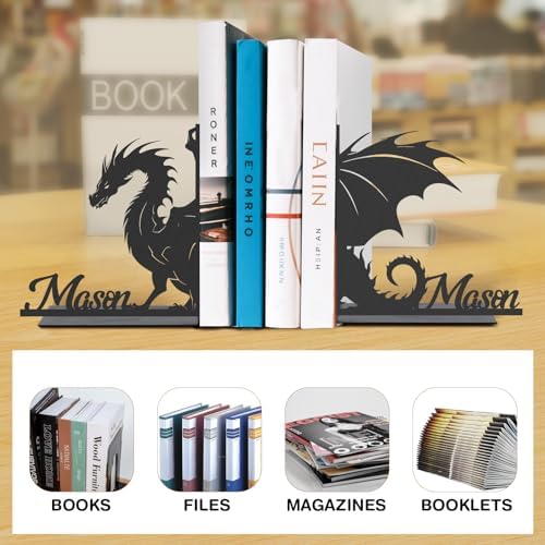 Personalized Dragon Book Ends 2 Pcs Custom Metal Bookshelf Decor