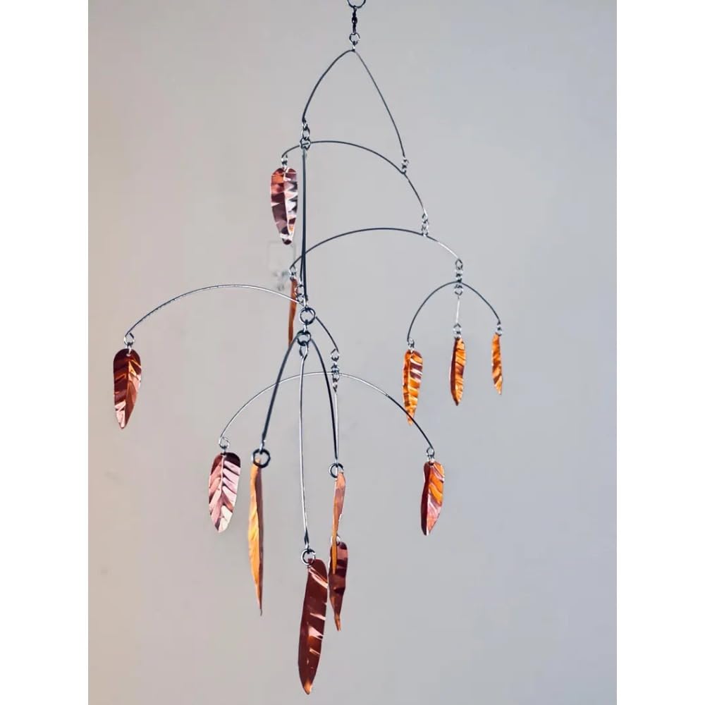 Modern Hammered Copper Leaf Hanging Mobile