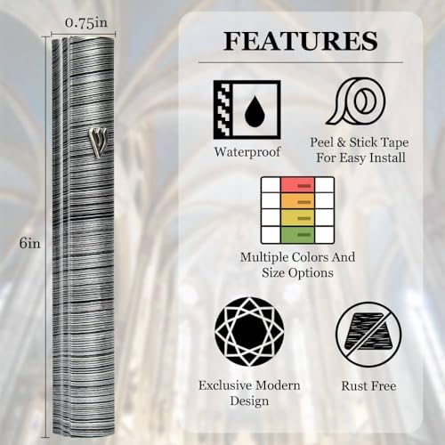 My Daily Styles Mezuzah Case with Black Aluminum and Grey Stripes