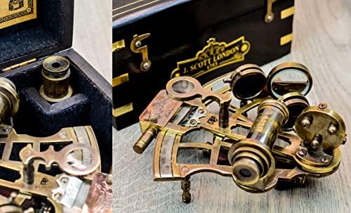 Sailors Art J Scout Nautical Sextant with Brass Telescope and Wooden Box