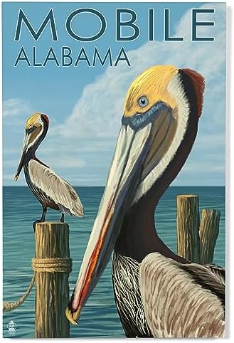 Lantern Press 12x18 Inch Premium Wood Sign Brown Pelican Mobile Alabama