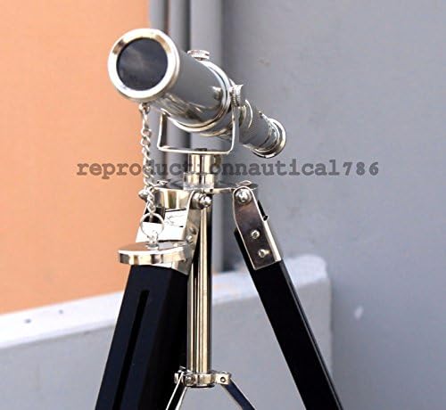 10 Inch Decorative Brass Telescope with Adjustable Wooden Tripod Stand