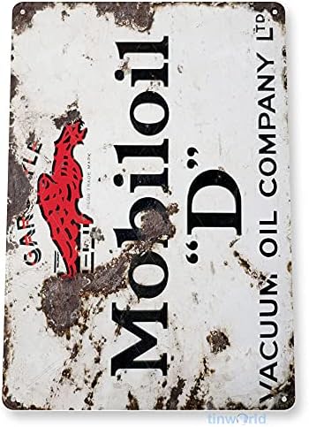 Tinworld Mobil Oil D Rustic Gas Oil Metal Sign