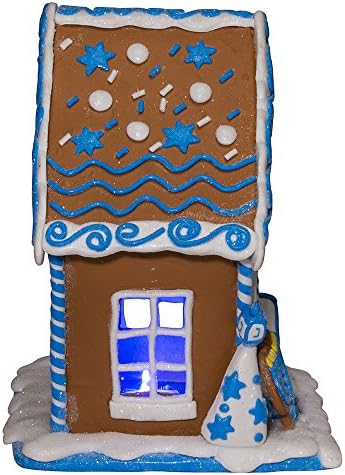Kurt S Adler 7 Inch LED Hanukkah Gingerbread House Tablepiece Blue