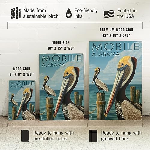 Lantern Press 6x9 Inch Wood Sign Brown Pelican Mobile Alabama
