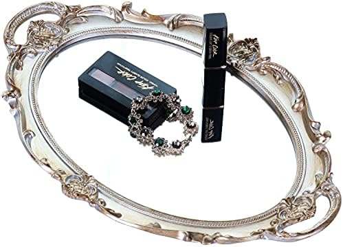 Oval Decorative Mirror Tray French Style Golden Silver