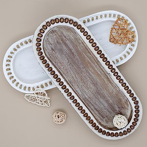 TOOLTENG Wood Beaded Serving Tray for Home Decor