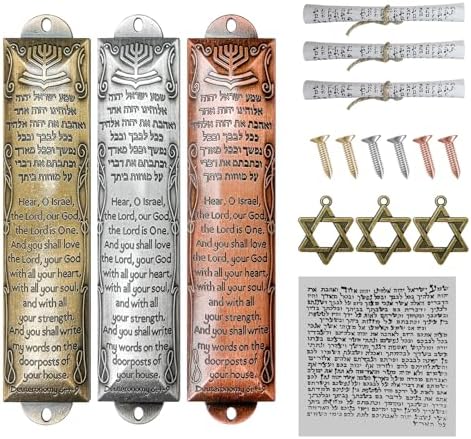 FEIXICHUJI 3-Piece Mezuzah Set with Scroll and Star of David