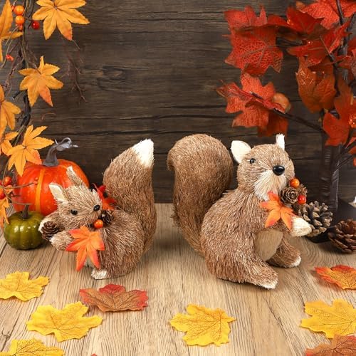 Winemana Set of 2 Fall Table Decor Squirrels