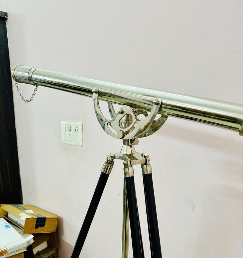 1 Meter Brass Telescope with Silver Chrome Finish and Wooden Tripod Stand