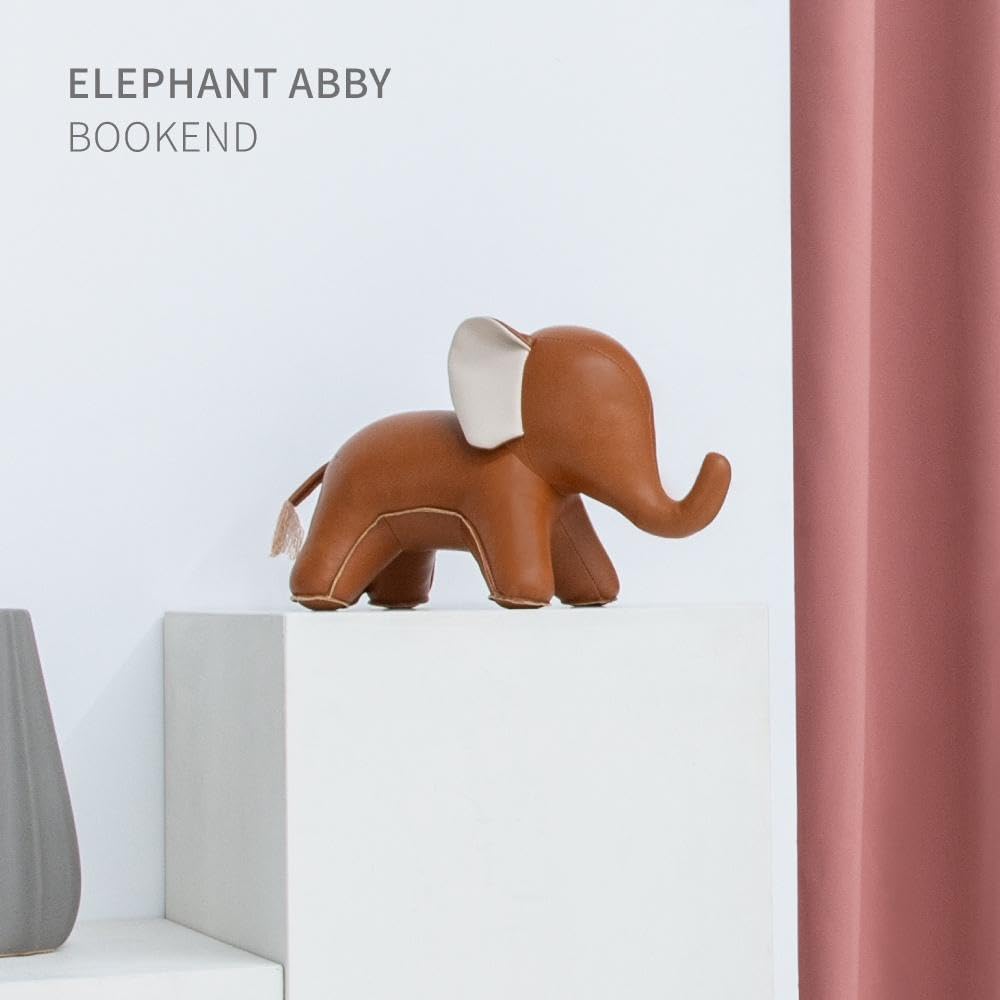 Leather Bookend Elephant Abby Zuny Series Tan Wheat