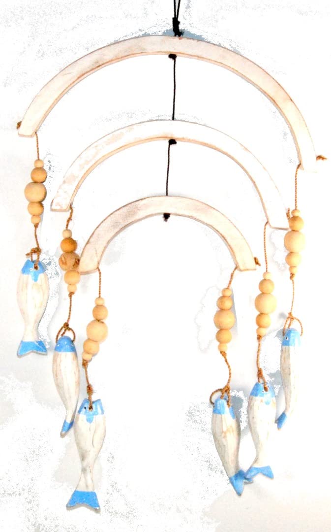 Fair Trade Driftwood Fish Mobile 3 Layer Blue