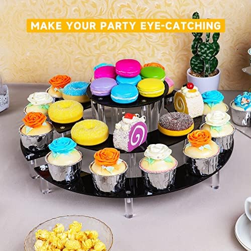 3 Tier Black Acrylic Display Stand for Pop Figures and Desserts