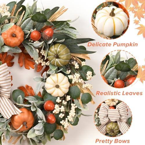 Waipfaru 22in Fall Wreath for Front Door