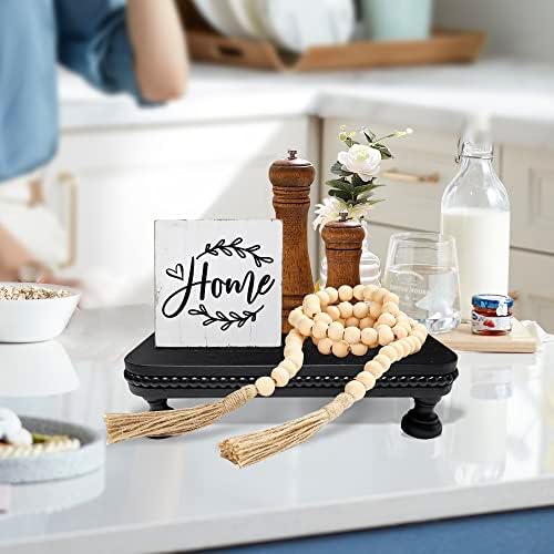 Farmhouse Display Wood Riser with Black Beaded Pedestal