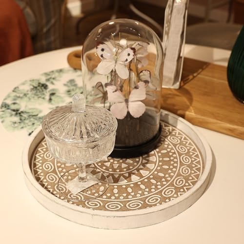Boho Round Wooden Decorative Tray with Beaded Detail
