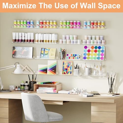 Upsimples 16 Pack Clear Acrylic Floating Shelves for Wall Storage